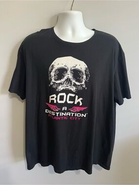 Gildan Men's XL Black Graphic Skull T-Shirt - Rock A Destination Atlantic City